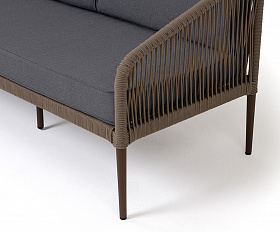 Канны диван 3-местный плетеный из роупа, каркас алюминий темно-серый (RAL7024) шагрень, роуп темно-серый круглый, ткань темно-серая 019