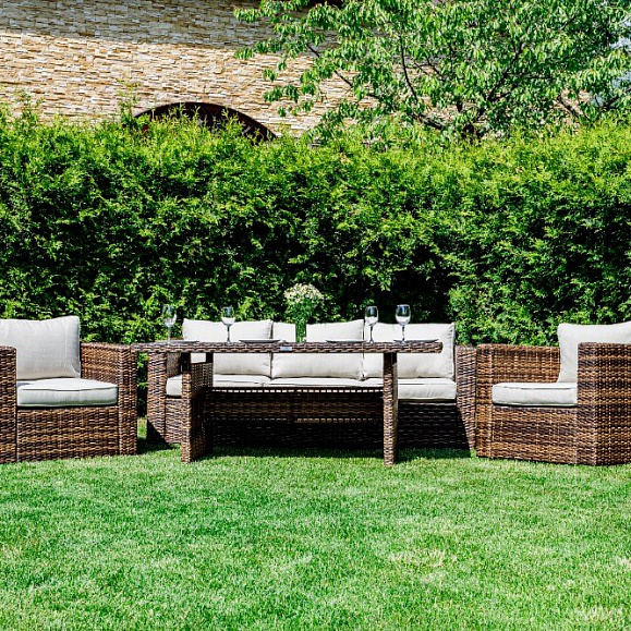 Обеденный комплект Karl Royal Family из искусственного ротанга с обеденным столом, цвет коричневый фото 5