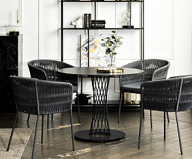 Диего обеденная группа на 4 персоны со стульями Бордо плетения колос, столешница серый гранит