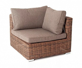 Модуль диванный угловой Лунго 4SIS из искусственного ротанга, цвет коричневый с подушками