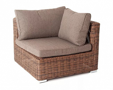 Модуль диванный угловой Лунго 4SIS из искусственного ротанга, цвет коричневый с подушками