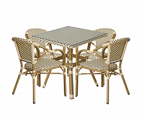 Кабри обеденная группа плетеная на 4 персоны, цвет бежево-коричневый