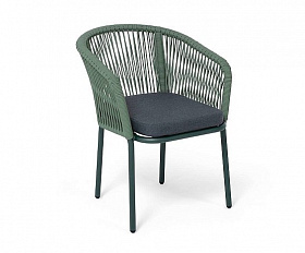 Стул Марсель 4SIS плетеный из роупа, каркас алюминий RAL6036 муар, роуп зеленый -4204 круглый tex, ткань темно-серая 27