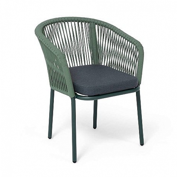 Стул Марсель 4SIS плетеный из роупа, каркас алюминий RAL6036 муар, роуп зеленый -4204 круглый tex, ткань темно-серая 27 фото 2
