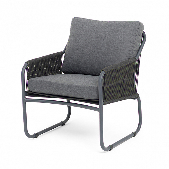 Ането кресло плетеное из роупа, каркас алюминий темно-серый (RAL7024) муар, роуп темно-серый круглый, ткань темно-серая 027 фото 1