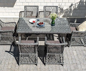 Плетеная обеденная группа Латте-160 L 4SIS из искусственного ротанга, цвет графит