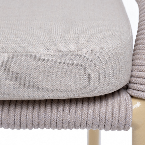 Милан стул плетеный из роупа, каркас алюминий (RAL1001), роуп бежевый круглый, ткань бежевая фото 5