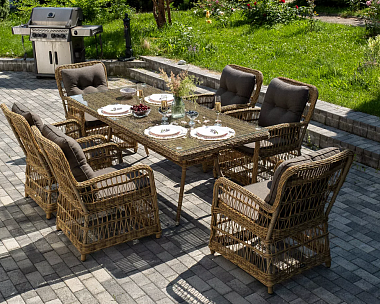 Обеденная Цесена 4SIS группа плетеная из искусственного ротанга, цвет соломенный