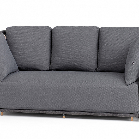 Лугано диван 3-местный плетеный из роупа, каркас алюминий темно-серый (RAL7024) муар, роуп темно-серый круглый, ткань темно-серая YB25-0027 фото 1