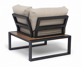 Тулон угловой модуль, каркас алюминий, HPL дуб, черный муар, ткань бежевая 15052