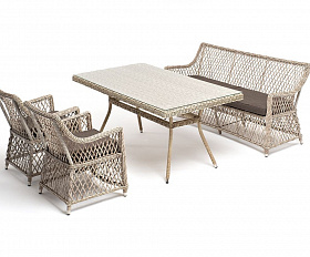 Плетеная обеденная группа Катания 4SIS из искусственного ротанга, цвет бежевый