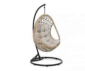 Подвесное кресло Венеция 4SIS из искусственного ротанга, цвет соломенный с бежевой подушкой