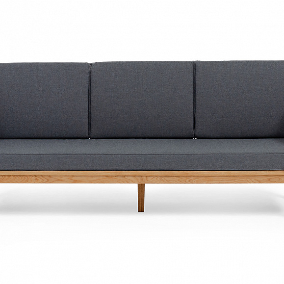 Канны диван 3-местный плетеный из роупа, основание дуб, роуп коричневый круглый, ткань темно-серая 027 фото 3