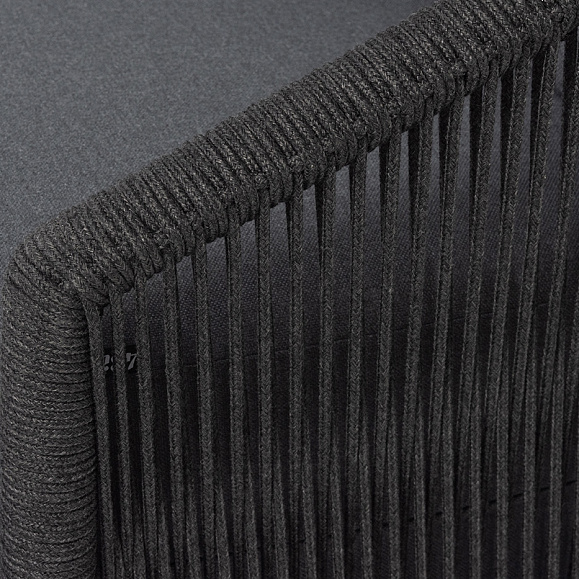 Верона левый модуль плетеный из роупа, каркас алюминий темно-серый (RAL7024) муар, роуп темно-серый круглый, ткань темно-серая 027, L131х89 фото 6