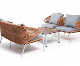 Лаунж-зона Милан 4SIS 4-местная плетеная из роупа (веревки), каркас алюминиевый светло-серый, роуп оранжевый меланж