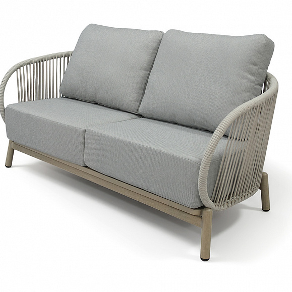 Прато диван двухместный из искусственного ротанга, цвет светло-серый, каркас под дерево (холодно-бежевый) фото 1