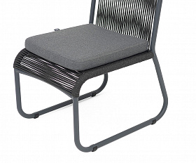 Ането стул плетеный из роупа, каркас алюминий темно-серый (RAL7024) муар, роуп темно-серый круглый, ткань темно-серая 027