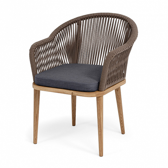 Лион стул плетеный из роупа, основание дуб, роуп коричневый круглый, ткань темно-серая 027 фото 1