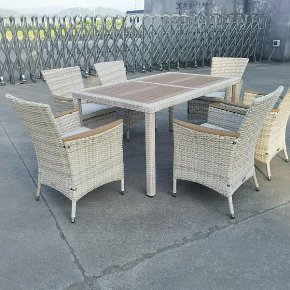 Обеденный комплект Amelia Royal Family из искусственного ротанга на 6 персон, цвет бежевый фото 1