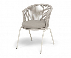 Люксембург стул плетеный из роупа, каркас из стали (RAL1013) муар, роуп бежевый круглый, ткань бежевая 15052