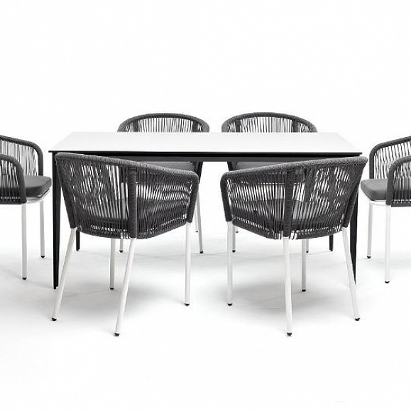 Обеденная группа Малага 4SIS на 6 персон со стульями "Марсель", каркас белый, роуп серый фото 4