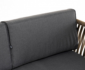 Касабланка диван 3-местный плетеный из роупа, каркас алюминий светло-серый (RAL7035) муар, роуп серо-коричневый 23мм, ткань серая 017