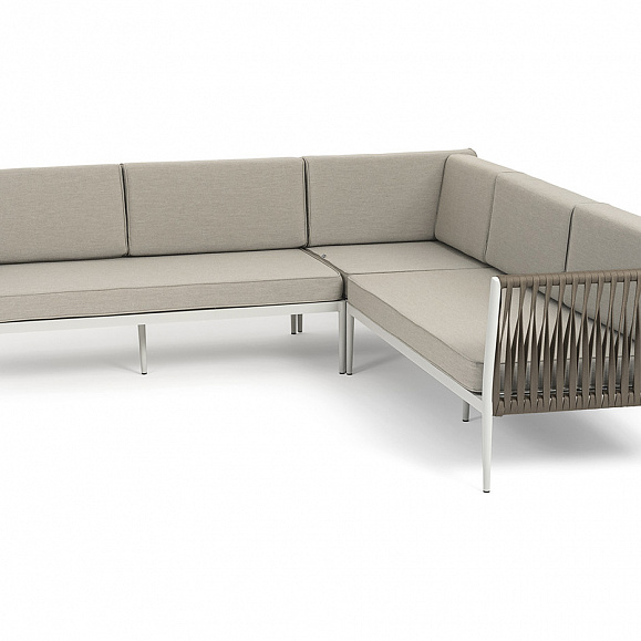 Касабланка диван модульный плетеный из роупа, каркас алюминий, роуп серо-коричневый 23мм, ткань бежевая 15052 фото 3
