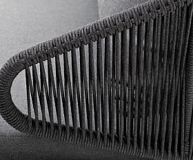 Диван трехместный Милан 4SIS из роупа (веревки), каркас алюминий темно-серый (RAL7024), роуп темно-серый круглый, ткань темно-серая