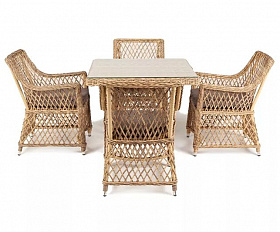 Плетеная обеденная группа Айриш 4SIS из искусственного ротанга, цвет соломенный
