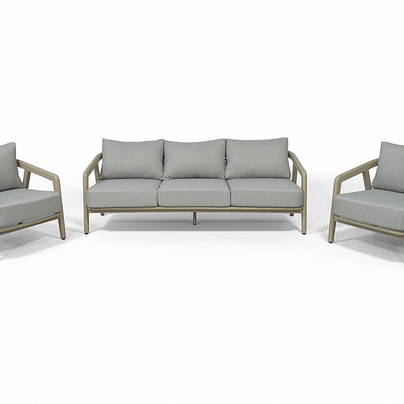 Брюссель лаунж-зона из искусственного ротанга, цвет серый, каркас под дерево (холодно-бежевый) фото 2