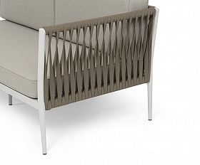 Касабланка диван модульный плетеный из роупа, каркас алюминий, роуп серо-коричневый 23мм, ткань бежевая 15052