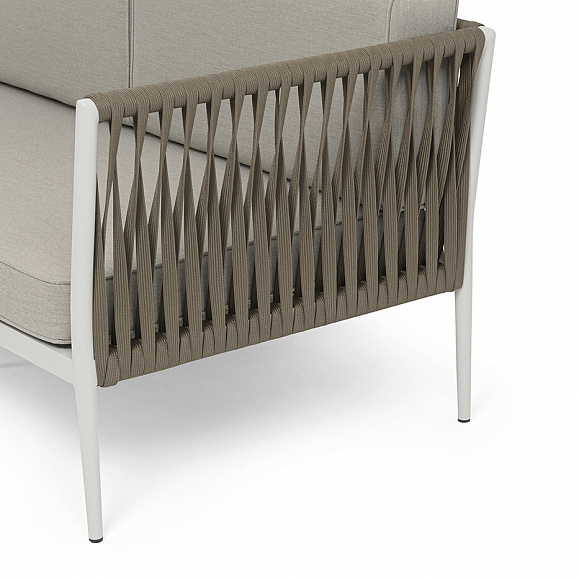 Касабланка диван модульный плетеный из роупа, каркас алюминий, роуп серо-коричневый 23мм, ткань бежевая 15052 фото 4