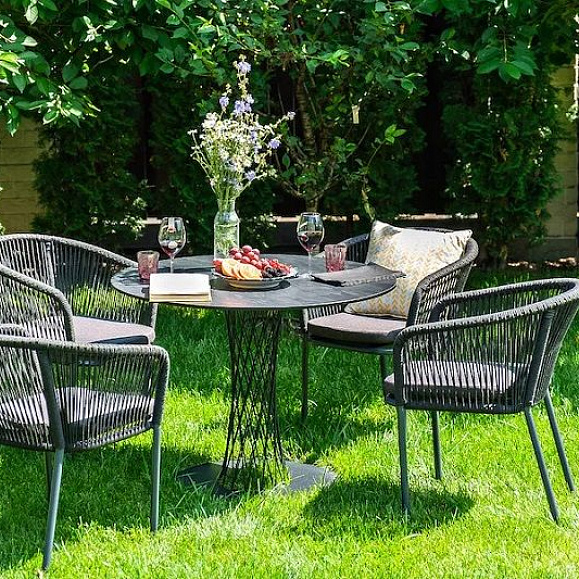 Обеденная группа Диего 4SIS из роупа (веревки), цвет серый гранит фото 1