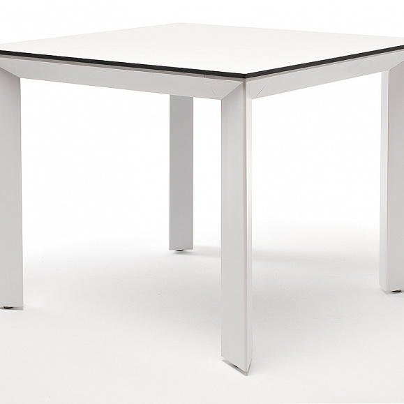 Венето обеденный стол из HPL 90х90см, цвет молочный, каркас белый фото 1