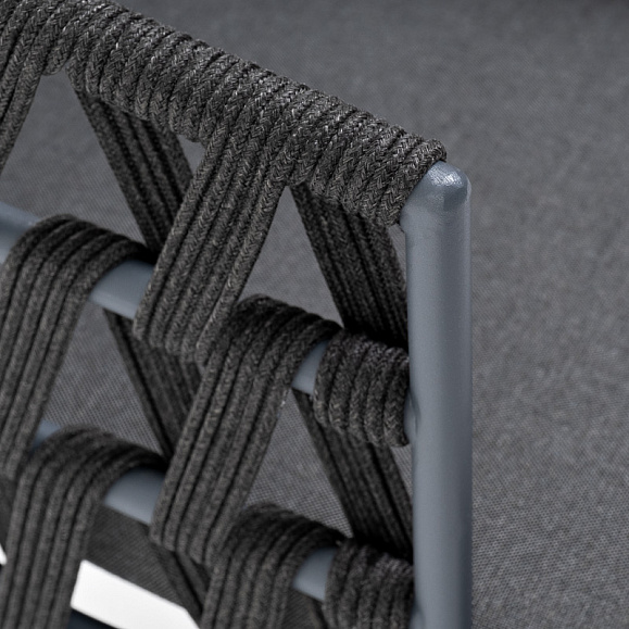Диего стул плетеный из роупа, каркас из стали темно-серый (RAL7024) муар, роуп темно-серый круглый, ткань темно-серая 027 фото 4