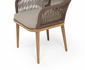 Лион стул плетеный из роупа, основание дуб, роуп коричневый круглый, ткань бежевая 15052