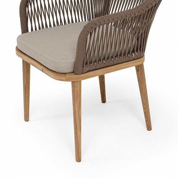 Лион стул плетеный из роупа, основание дуб, роуп коричневый круглый, ткань бежевая 15052 фото 4