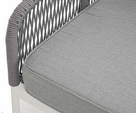 Канны правый модуль плетеный из роупа, каркас алюминий белый муар, роуп светло-серый круглый, ткань светло-серая