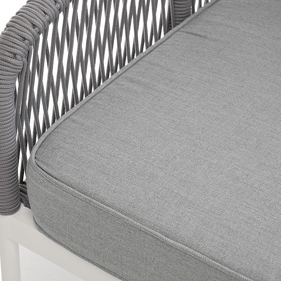 Канны правый модуль плетеный из роупа, каркас алюминий белый муар, роуп светло-серый круглый, ткань светло-серая фото 5