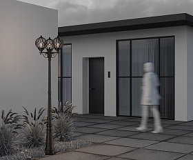 Садово-парковый светильник Via Maytoni O023FL-03G цвет Золото Антик