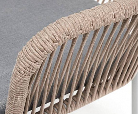 Стул Лион 4SIS плетеный из роупа, каркас из стали светло-серый (RAL7035) муар, роуп бежевый круглый, ткань светло-серая