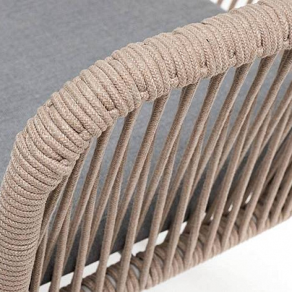 Стул Лион 4SIS плетеный из роупа, каркас из стали светло-серый (RAL7035) муар, роуп бежевый круглый, ткань светло-серая фото 2