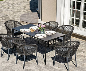 Обеденная Малага 4SIS группа на 6 персон со стульями Марсель, каркас темно-серый, роуп темно-серый