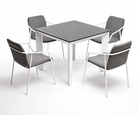 Обеденная группа Венето 4SIS на 4 персоны со стульями "Марокко", каркас белый, роуп серый