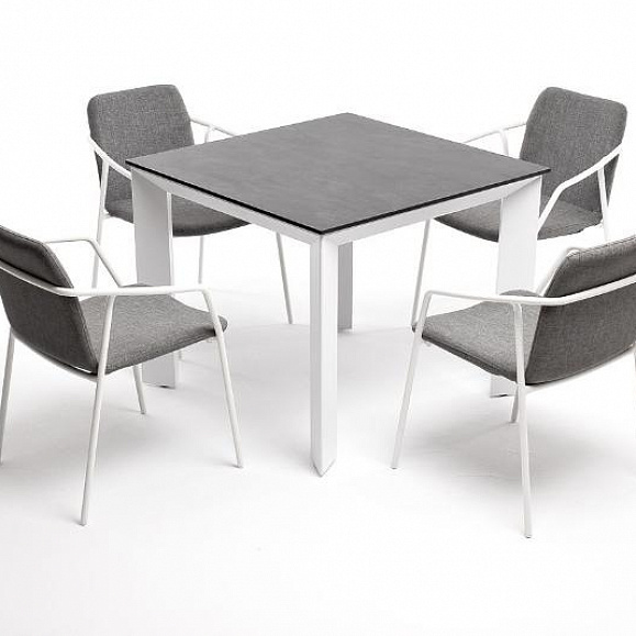 Обеденная группа Венето 4SIS на 4 персоны со стульями "Марокко", каркас белый, роуп серый фото 5