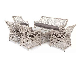 Лаунж-зона Асти 4SIS из искусственного ротанга, цвет бежевый 6 персон