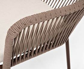 Лион стул плетеный из роупа, каркас из стали коричневый (RAL8016) муар, роуп коричневый круглый, ткань бежевая 15052