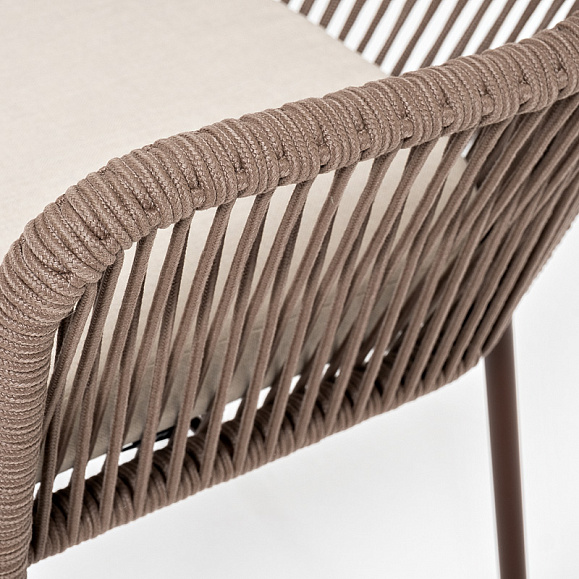 Лион стул плетеный из роупа, каркас из стали коричневый (RAL8016) муар, роуп коричневый круглый, ткань бежевая 15052 фото 5