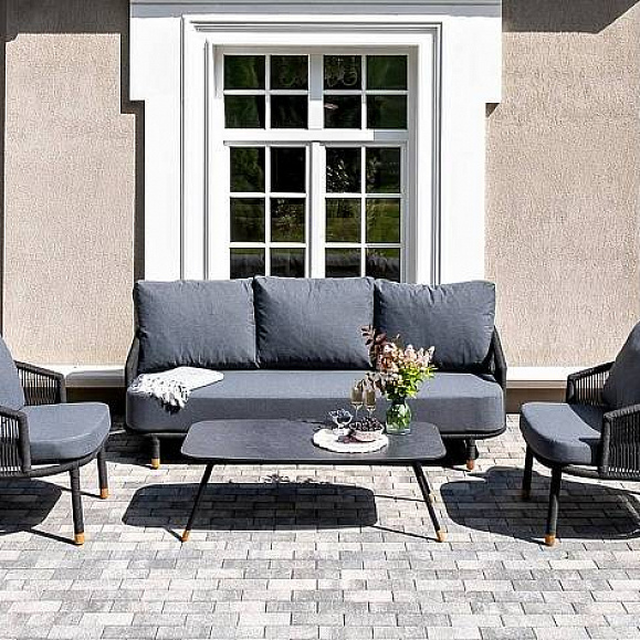 Лаунж-Зона Верона 4SIS 5-местная плетеная из роупа (веревки), каркас алюминиевый темно-серый, роуп темно-серый фото 1