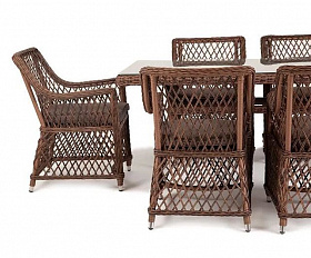 Плетеная обеденная группа Латте-160 L 4SIS из искусственного ротанга, цвет коричневый